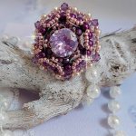 Chinese Purple Stone ring embroidered with Swarovski crystals and seed beads